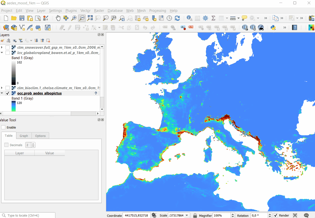 Opening Cloud-Optimized GeoTIFF layers in QGIS. The total size of layers exceeds 30GB so it is more efficient to access data using the COG-architecture and S3 services.