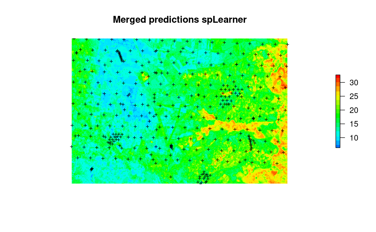 Merged predictions (coarse+fine scale) of SOC content at 100-m.