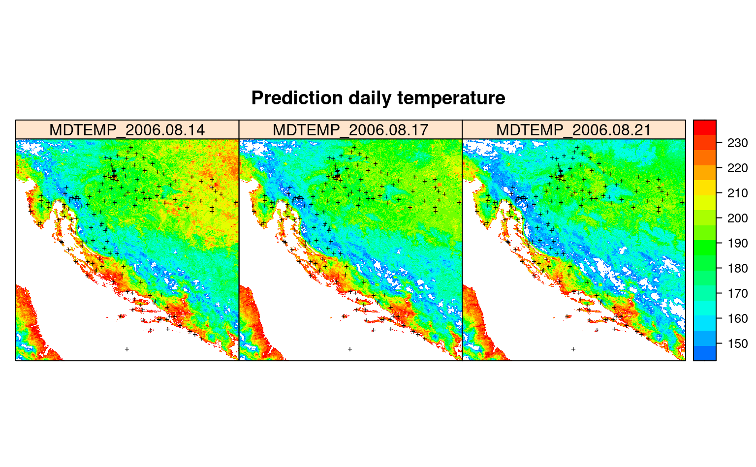 Predictions spacetime daily temperature for August 2006.